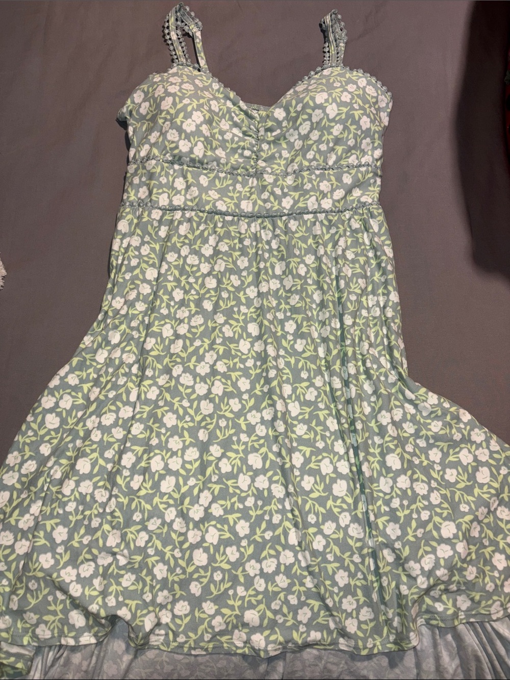 Women’s No Boundaries Sage Green Floral Sundress with White Blossoms High-Low L